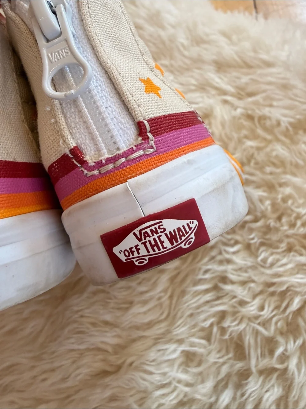 🛹 Vans Kids High-Top Sneakers in Cream with Orange & Pink Accents